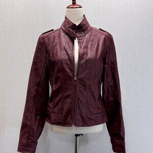 JACK Textured Vegan Leather Moto Jacket Sangria Red Sz. Large